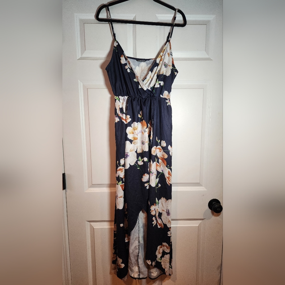 Shein Navy Blue And White Floral High Low Maxi Dress L